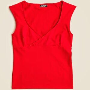 Stretch cotton cap-sleeve crossover shirt in vintage red from j crew